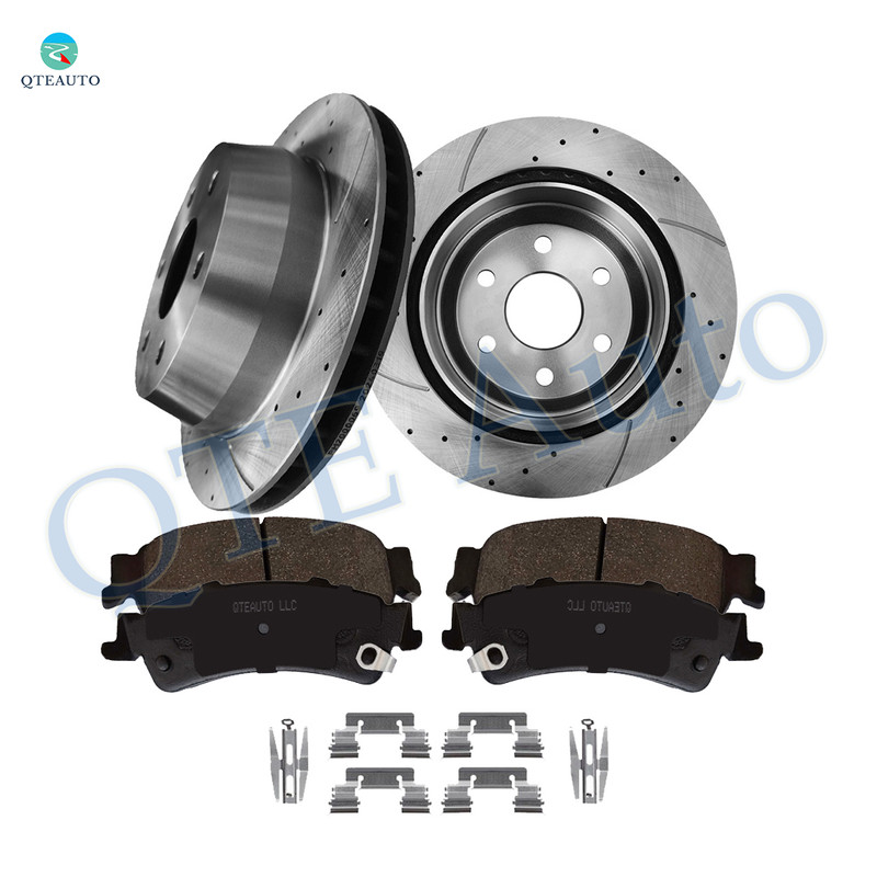 Set of 6 Rear 330mm Drilled Slotted Brake Disc Rotors-Ceramic Brake Pad Kit For 2000 2001 GMC Yukon XL 1500