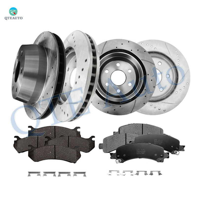 Set of 12 Front 331mm-Rear 330mm Drilled Slotted Brake Disc Rotors-Ceramic Brake Pad Kit For 2005 2006 Chevrolet Suburban 1500