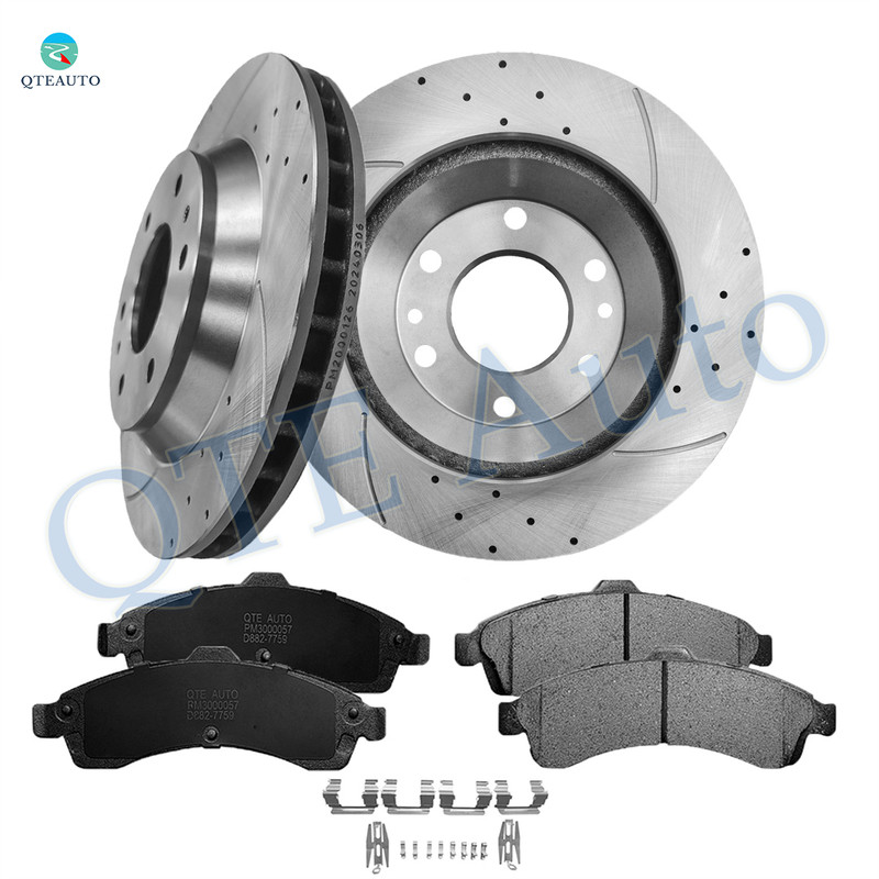 Set of 6 Front 305mm Drilled Slotted Brake Disc Rotors-Ceramic Brake Pad Kit For 2005 Saab 9-7X