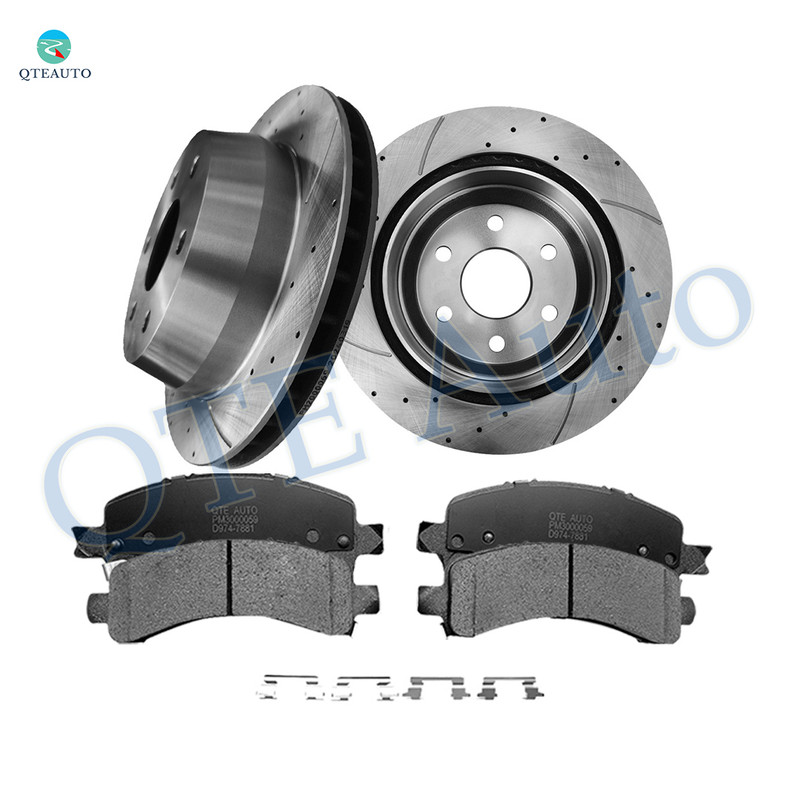 Set of 6 Rear 330mm Drilled Slotted Brake Disc Rotors-Ceramic Brake Pad Kit For 2002-2006 GMC Yukon XL 1500