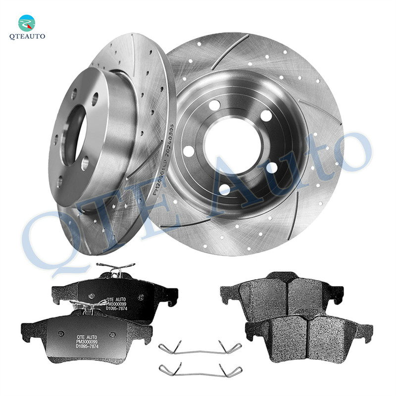 Set of 6 Rear 265mm Drilled Slotted Brake Disc Rotors-Ceramic Brake Pad Kit For 2007-2013 Mazda 3