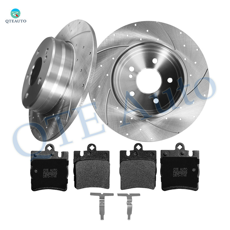 Set of 6 Rear 290mm Drilled Slotted Brake Disc Rotors-D873 7748 Ceramic Brake Pad Kit For 2005-2011 Mercedes-Benz SLK350