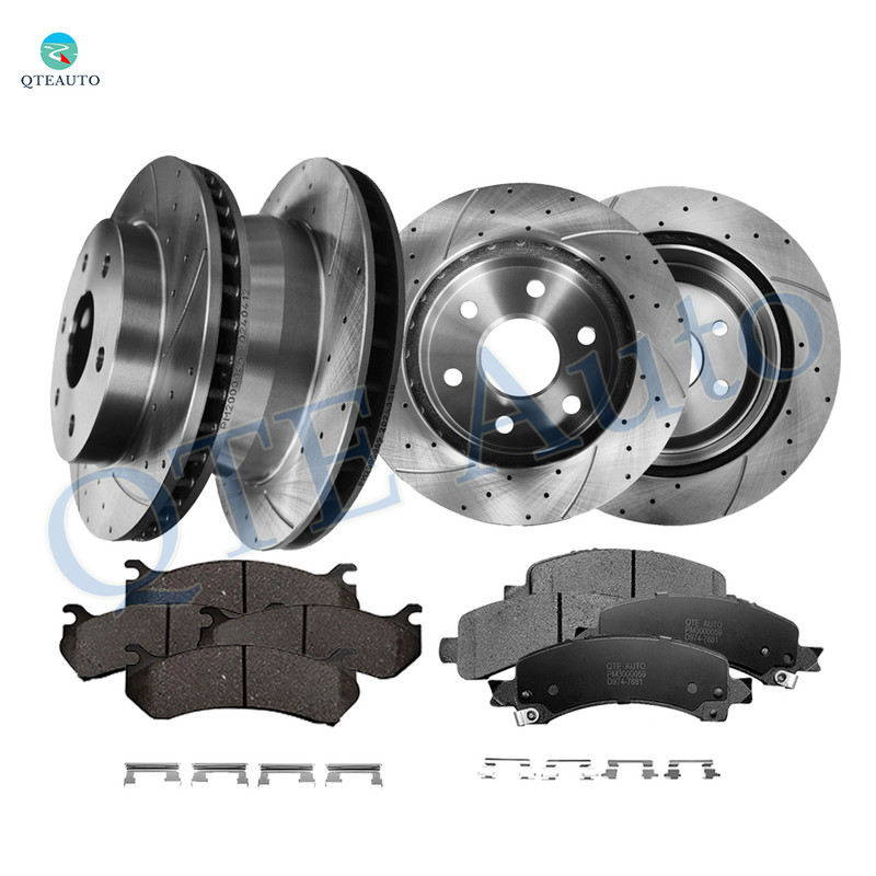Set of 12 Front 305mm-Rear 330mm Drilled Slotted Brake Disc Rotors-Ceramic Brake Pad Kit For 2005-2008 GMC Savana 1500