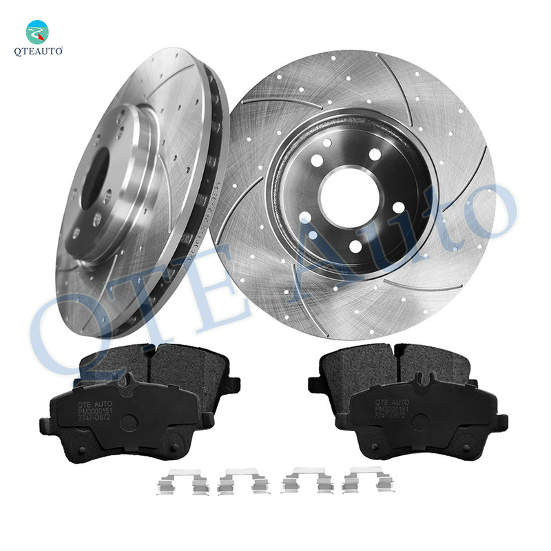 Set of 6 Front 300mm Drilled Slotted Brake Disc Rotors-Ceramic Brake Pad Kits Replacement For 2003 Mercedes-Benz CLK320
