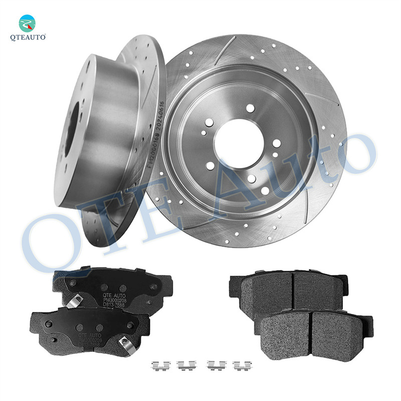 Set of 6 Rear 284mm Drilled Slotted Brake Disc Rotors-Ceramic Brake Pad Kit Replacement For 2005-2010 KIA Sportage