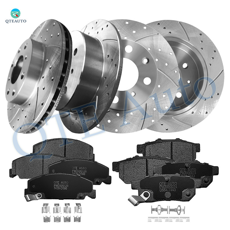 Set of 12 Front 240mm-Rear 239mm Drilled Slotted Brake Disc Rotors-Ceramic Brake Pad Kit Replacement For 1993 1995-1997 Honda Civic DEL SOL Rear D564 7443