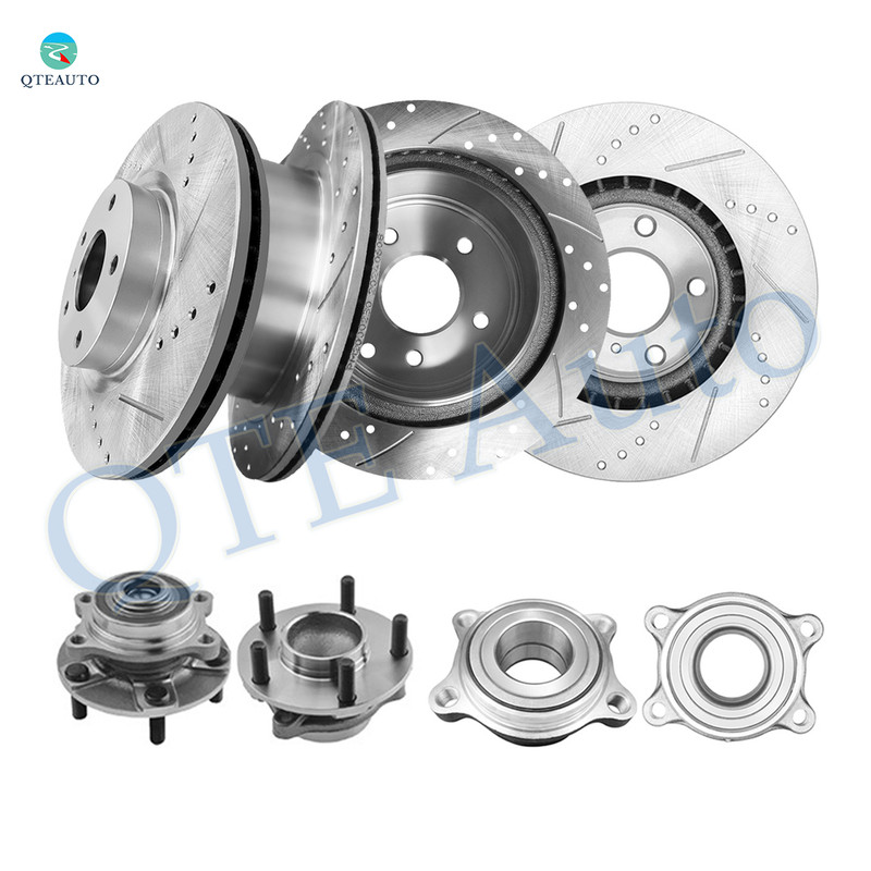 Set of 8 Front 295.5mm-Rear 292mm Drilled Slotted Brake Disc Rotors-Wheel Hub Bearing Assembly For 2003 2004 Infiniti G35
