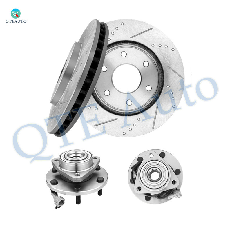 Set of 4 Front 320mm Drilled Slotted Brake Disc Rotors-Wheel Hub Bearing Assembly For 2005 Nissan Armada
