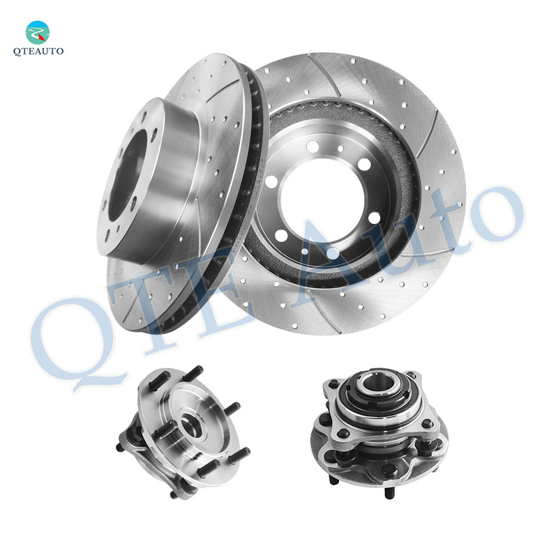 Set of 4 Front 319mm Drilled Slotted Brake Disc Rotors-Wheel Hub Bearing Assembly For 2007-2009 Toyota FJ Cruiser