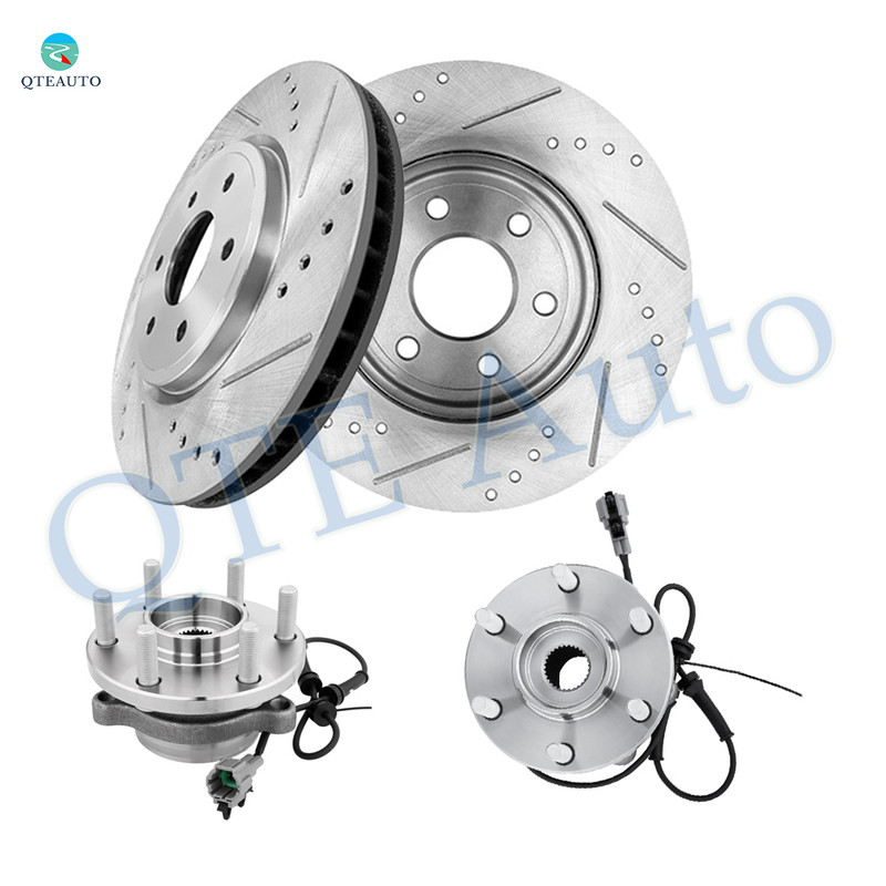 Set of 4 Front 296mm Drilled Slotted Brake Disc Rotors-Wheel Hub Bearing Assembly For 2005-2019 Nissan Frontier