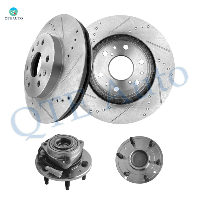 Set of 4 Front 330mm Drilled Slotted Brake Disc Rotors-Wheel Hub Bearing Assembly For 2010-2014 Chevrolet Suburban 1500 6 Stud 515174