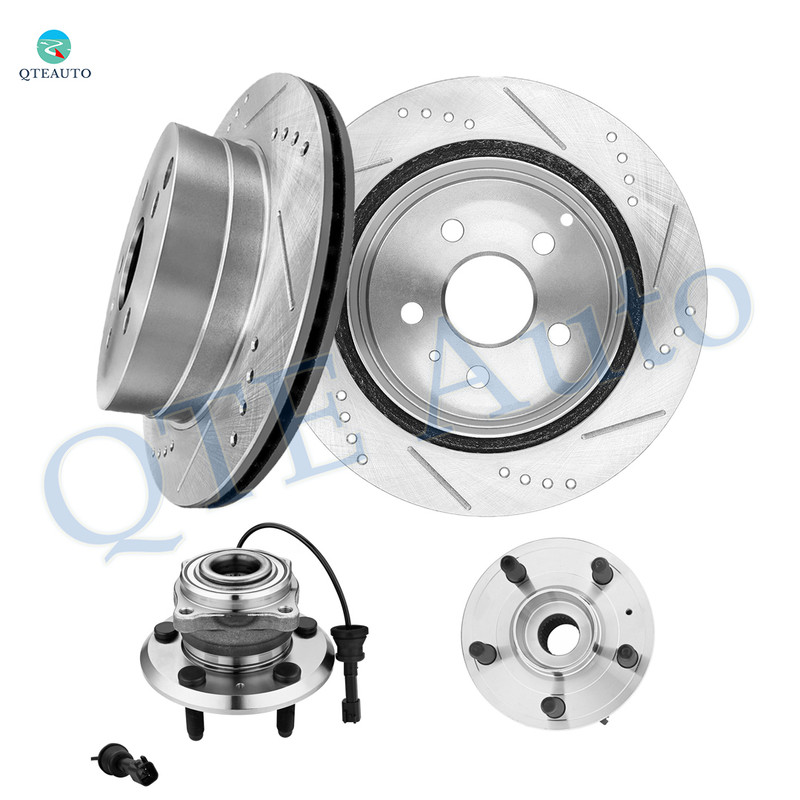 Set of 4 Rear 303mm Drilled Slotted Brake Disc Rotors-Wheel Hub Bearing Assembly For 2010-2017 GMC Terrain