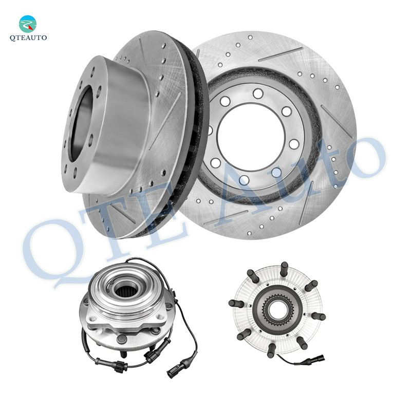 Set of 4 Front 347mm Drilled Slotted Brake Disc Rotors-Wheel Hub Bearing Assembly For 2005-2010 Ford F-350 Super Duty