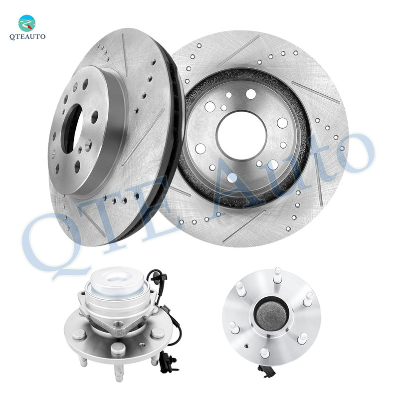 Set of 4 Front 330mm Drilled Slotted Brake Disc Rotors-Wheel Hub Bearing Assembly For 2011-2013 GMC Sierra 1500