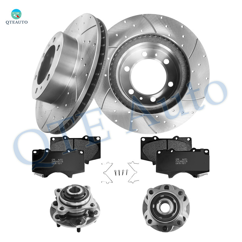 Set of 8 Front 319mm Drilled Slotted Brake Disc Rotors-Ceramic Brake Pad Kit-Wheel Hub Bearing Assembly For 2003-2009 Toyota 4Runner RWD