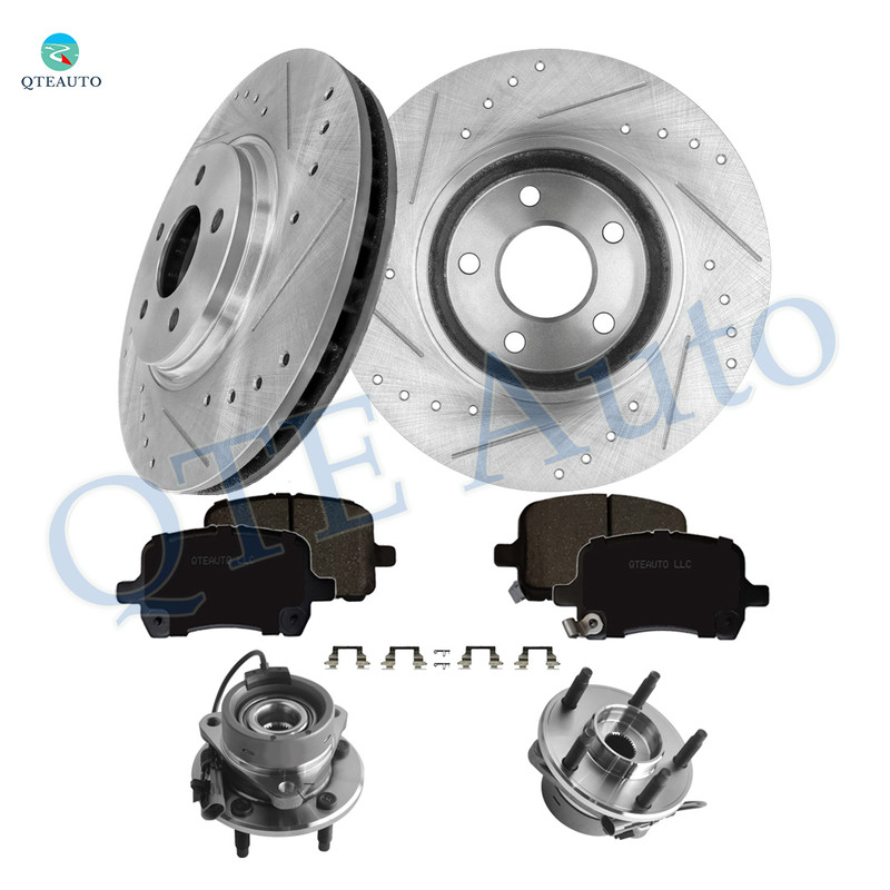 Set of 8 Front 296mm Drilled Slotted Brake Disc Rotors-Ceramic Brake Pad Kit-Wheel Hub Bearing Assembly For 2005-2007 Chevrolet Cobalt with 5 Stud Hub