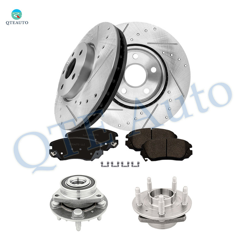 Set of 8 Front 321mm Drilled Slotted Brake Disc Rotors-Ceramic Brake Pad Kit-Wheel Hub Bearing Assembly For 2010-2016 Buick Lacrosse