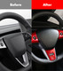 Steering Wheel Panel Wrap Cover Trim Kit And Gear Shifter Cover Replacement For 2017-2023 Tesla Model 3 Interior Accessories Red (5pcs/Set, Glossy Carbon)