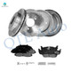Set of 12 Front 307.85mm Drilled Slotted Brake Disc Rotors-Ceramic Brake Pad Kit-Rear 323mm Brake Drum-Ceramic Brake Pad Kit For 1999 2000 Ford F-150
