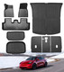 Set of 7 All-Weather Floor Mats Waterproof Non-Slip Floor Mat Front Rear Cargo Liner Mat Backrest Mats Fit For 2021-2024 Tesla Y 5 Seat,Essential Tesla Accessories for Model Y