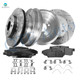 Set of 12 Front 262mm-Rear 200mm Drilled Slotted Brake Disc Rotors-Ceramic Brake Pad Kit For 2002 2003 2005 Honda Civic
