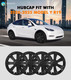 Set of 4 Wheel Covers Tomahawk Hubcaps Matte Black For 2020-2025 Tesla Y 19 inch