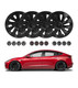 Set Of 4 Wheel Covers Cyclone Wrap Hubcaps Matte Black For 2017-2023 Tesla 3 18 inch Except Highland