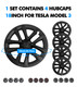 PM Auto Set of 4 Wheel Covers Spider Web II Hubcaps Matte Black Fits 2017 2018 2019 2020 2021 2022 2023 Tesla 3 18 inch; Except Highland