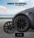PM Auto Set of 4 Wheel Covers Spider Web II Hubcaps Matte Black Fits 2017 2018 2019 2020 2021 2022 2023 Tesla 3 18 inch; Except Highland