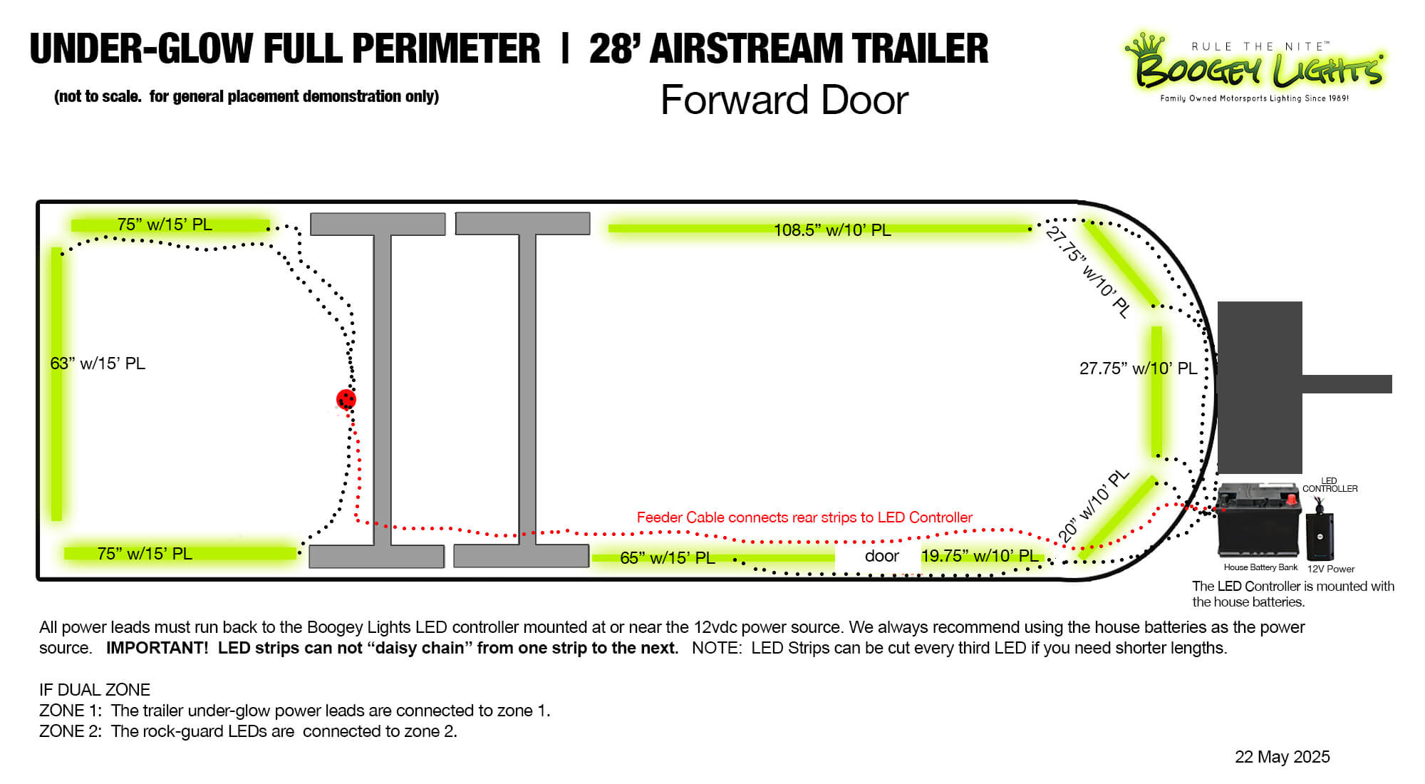Boogey Lights Airstream Under-Glow LED Light Kit Configuration - 28' Forward Door