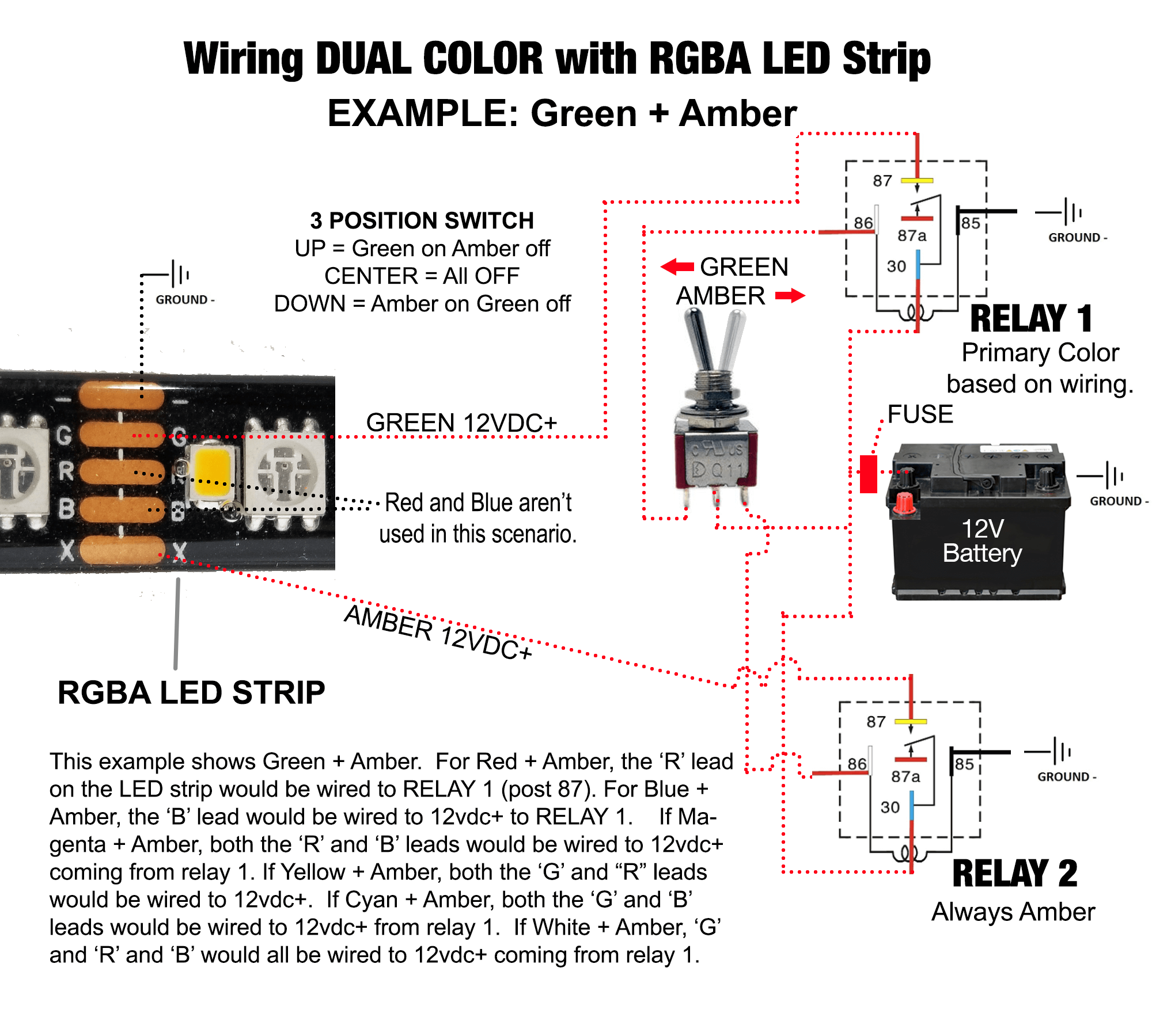 Dual Color wiring with RGBA LED Strip