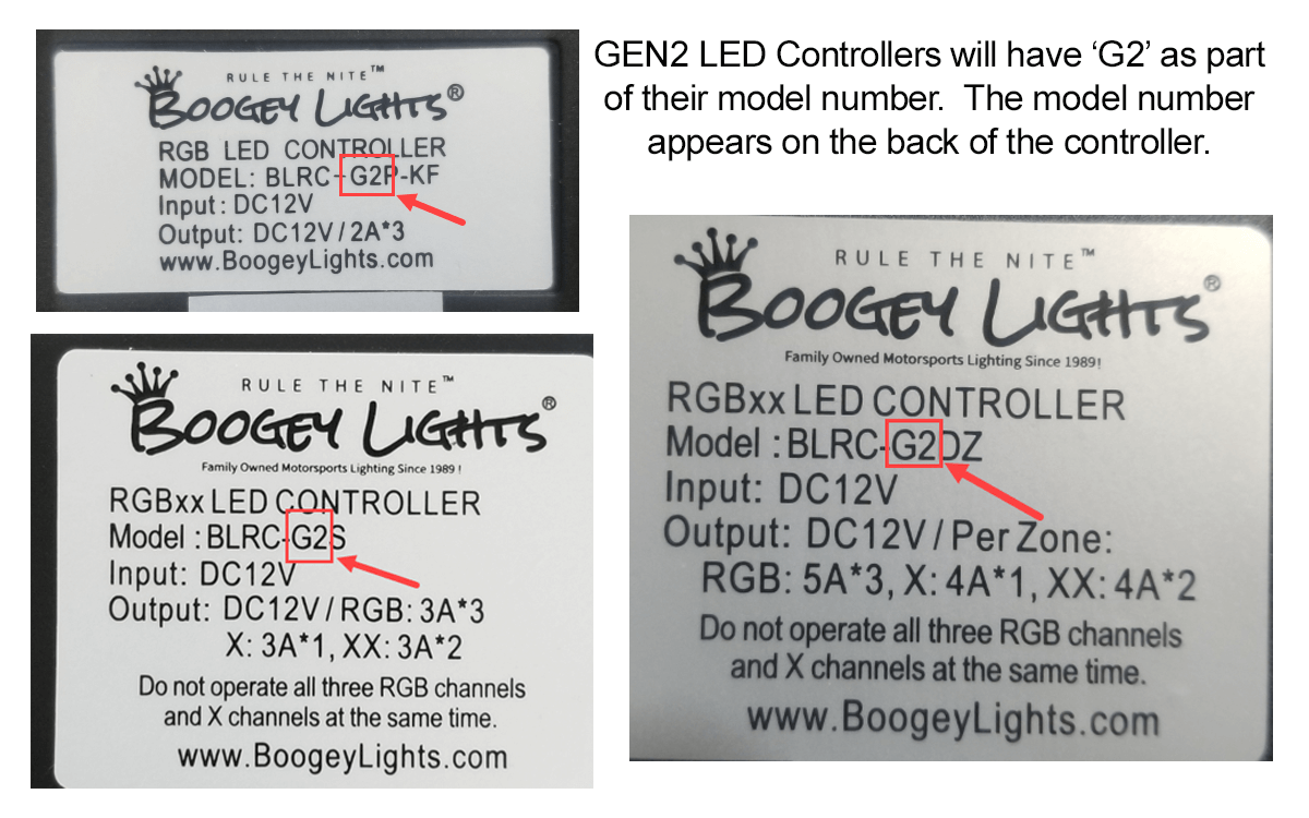 Boogey Lights GEN1 and GEN2 Controller Types