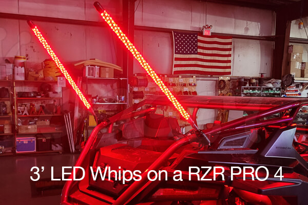Boogey Lights Heavy Duty 3' LED Whip mounted on a Polaris RZR Pro 4