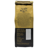 Back view of one eight ounce bag of Royal Kona Vanilla macadamia ten percent kona coffee, ground. Brown and gold bag