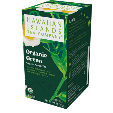 Box containing twenty bags of Certified Organic Green Tea