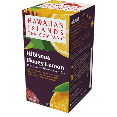 Box containing twenty bags of Hibiscus Honey Lemon Green Tea