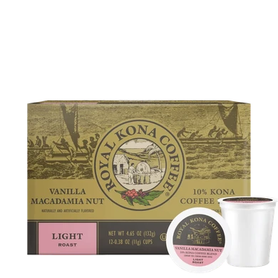 Royal Kona Single Serve Coffee Cups Vanilla Macadamia 10% Kona Blend