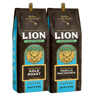 Lion Decaf Bundle containing two bags of decaf coffee