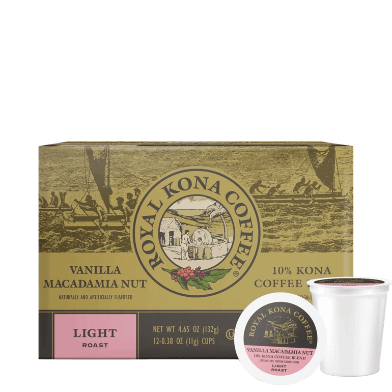 Royal Kona Single Serve Coffee Cups Vanilla Macadamia 10% Kona Blend