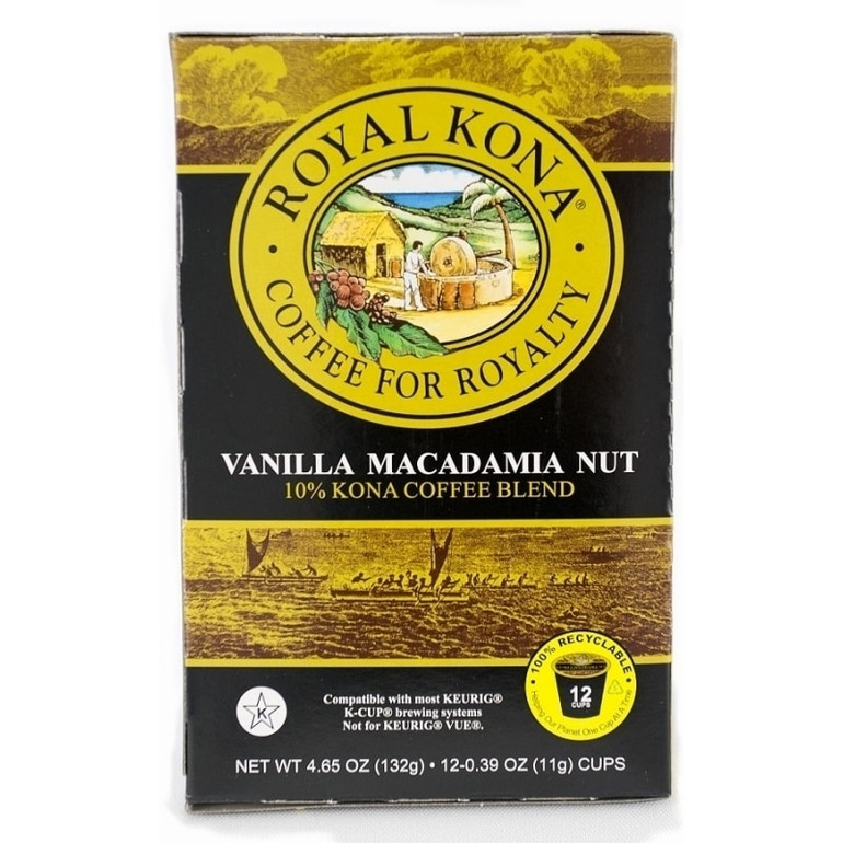 Royal Kona Single Serve Coffee Cups Vanilla Macadamia 10% Kona Blend