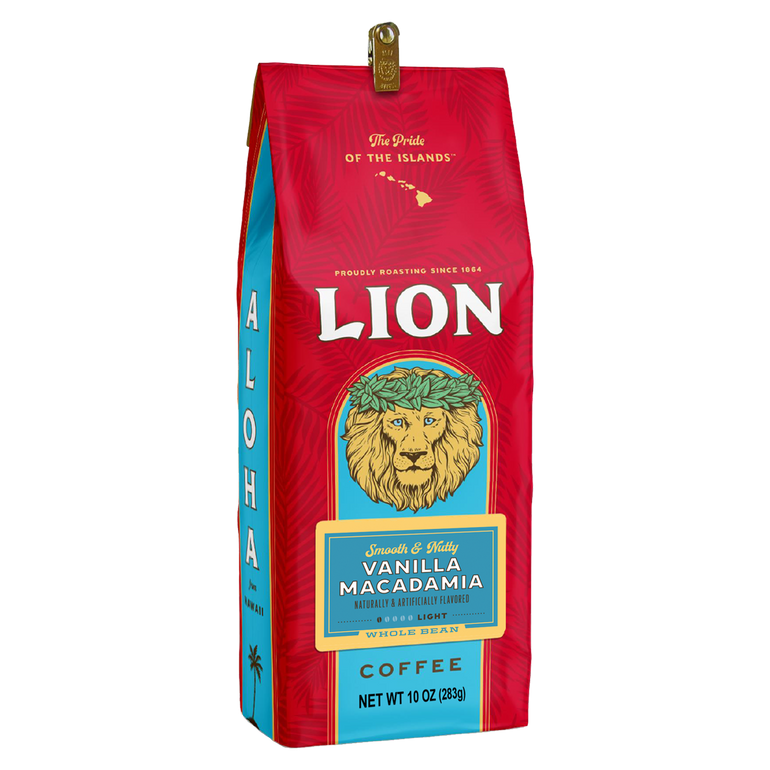 one 10 ounce bag of Lion Vanilla Macadamia Coffee
