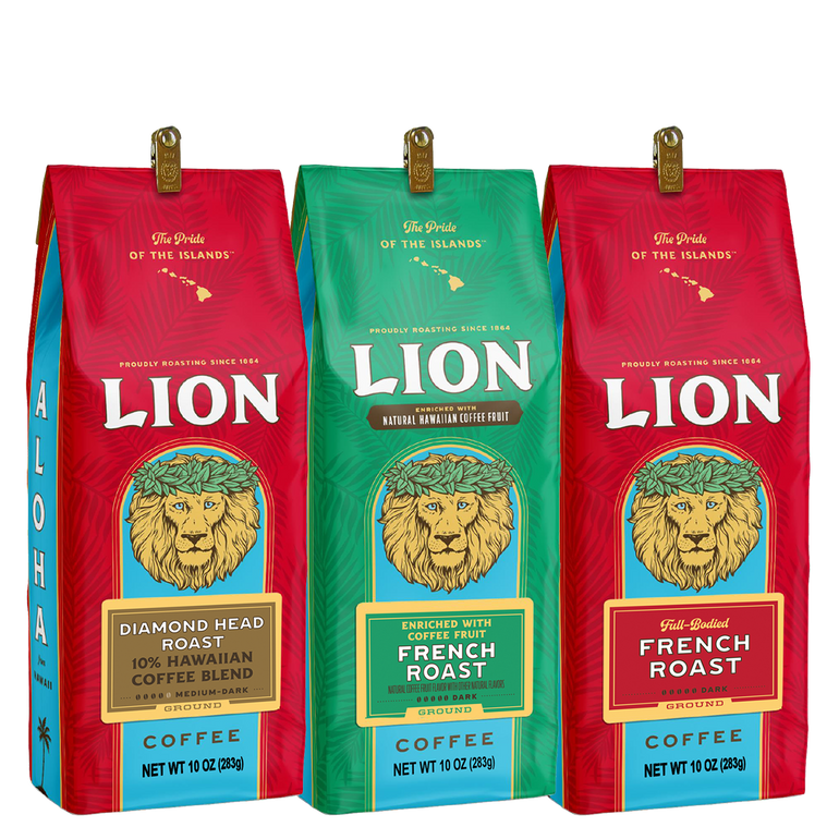 Lion Dark Roast Taster Tri-Pack containing 3 bags of coffee