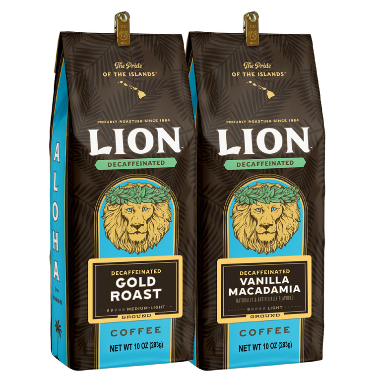 Lion Decaf Bundle containing two bags of decaf coffee