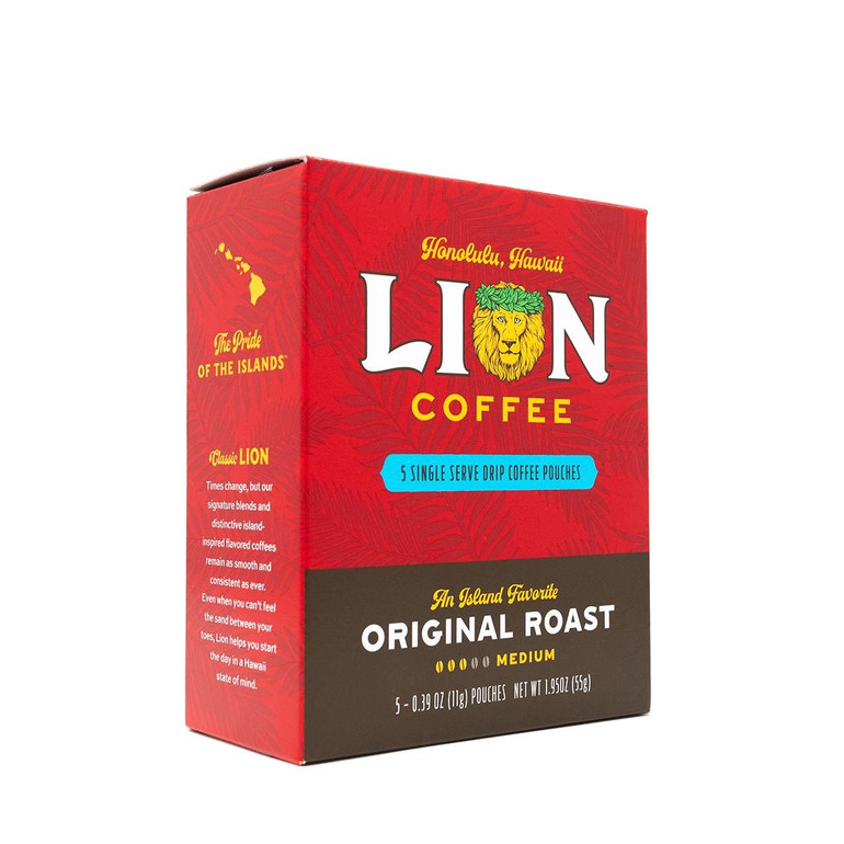 One box of Lion Original Roast Single Serve Drip Coffee Pouches