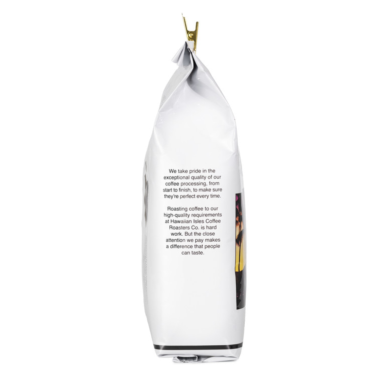 Side view of coffee bag with brand statement Side view of coffee bag with brand statement