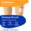 Smith & Nephew Allevyn Adhesive Weeping Wounds Foam Dressing 7.5cm x 7.5cm 2 pack front view of the package