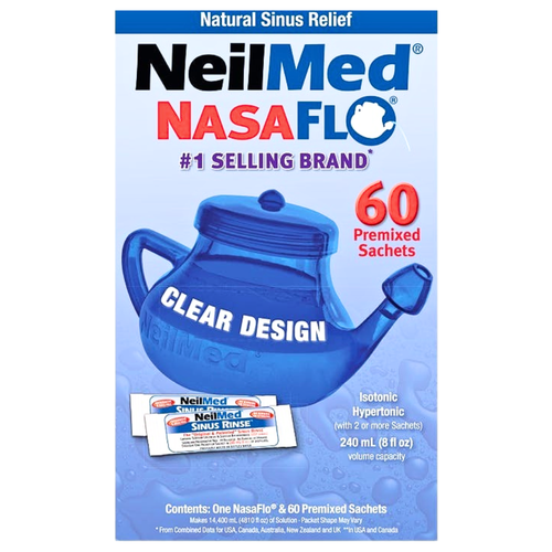 NeilMed NasaFlo Neti Pot + Premixed 60 Sachets packaging image