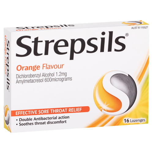 Strepsils Sore Throat Relief Orange Flavour 16 Lozenges