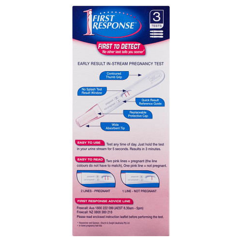 First Response Instream Pregnancy Test 3 Pack back of packet