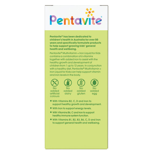Pentavite Kids Multivitamin + Iron Liquid 200ml Lemon Lime Flavour